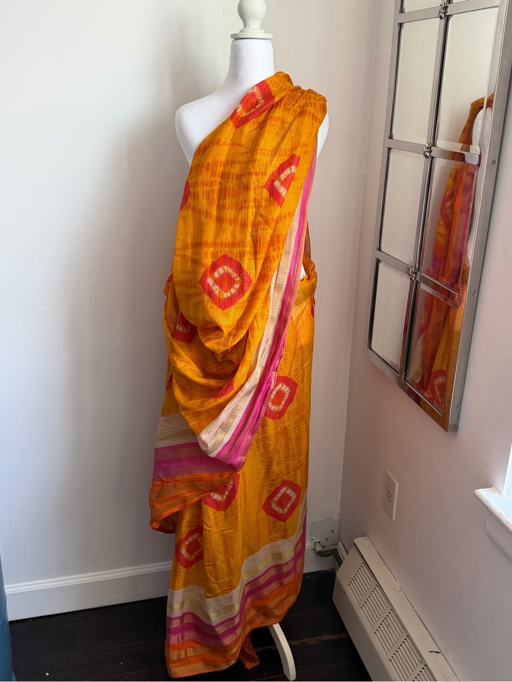 Vibrant Orange & Pink Striped saris dress